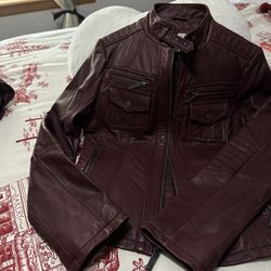 Michael Kors Leather Jacket Burgundy 