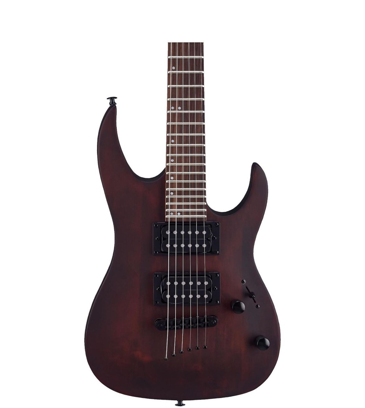 Mitchell MM100 Mini Double-Cutaway Electric Guitar Walnut Stain