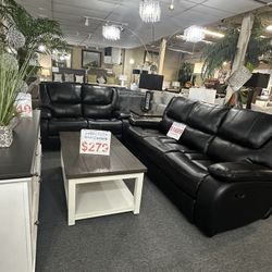 Brand New Real Leather Black Or Gray Manual Reclining Sofa And Loveseat