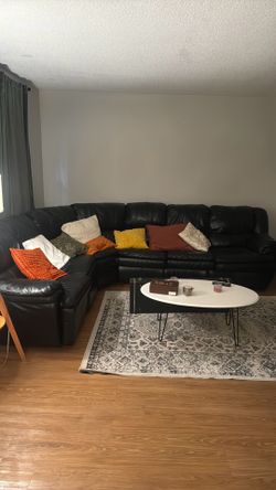 Black Real Leather 3-Piece  Couch