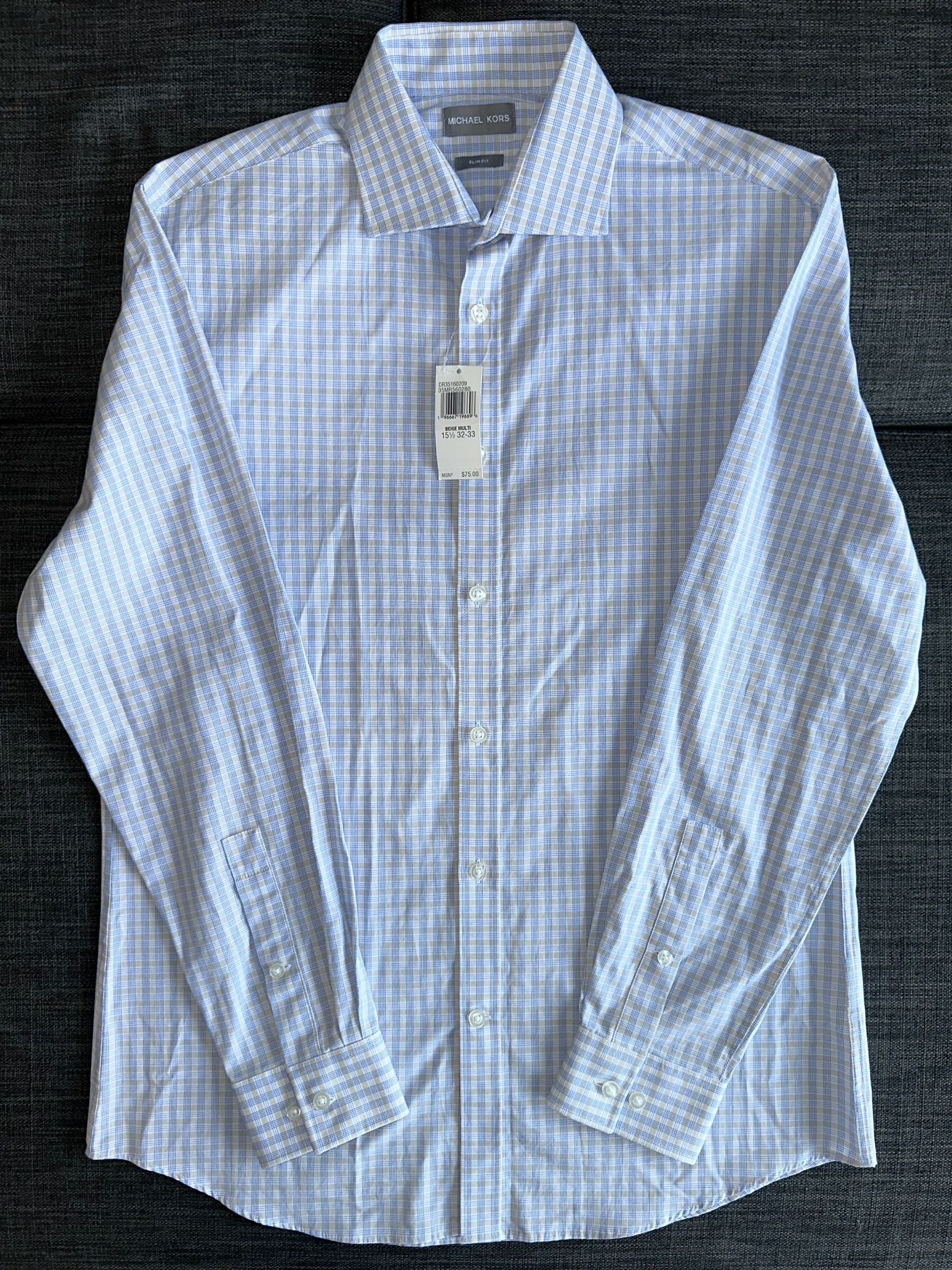 Michael Kors MK Men's Button Shirt White Blue Slim Fit Medium M 