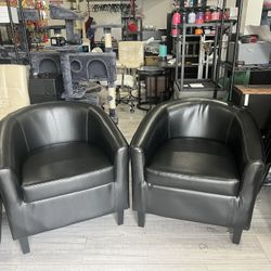 Set Of 2 Accent Chair, Faux Leather Armchairs Comfy Barrel Chairs Modern Club Chair with Soft Seat for Living Room Bedroom Reading Room Waiting Room, 