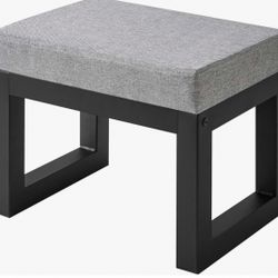 16 Inch Small Foot Stool Ottoman, Rectangle Linen Foot Rest with Padded Seat and Metal Legs, Modern Ottoman Foot