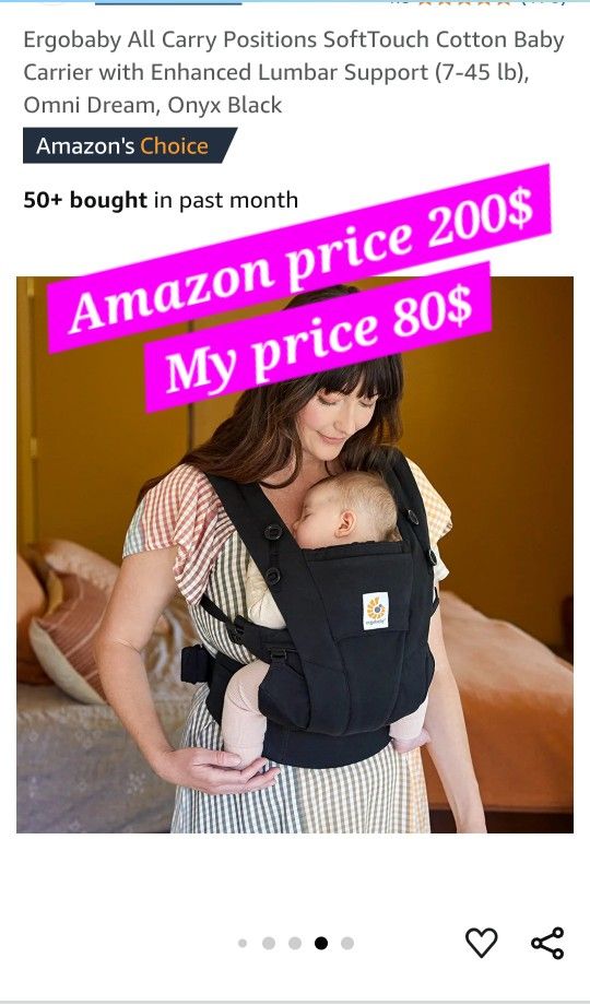 Baby Carrier Belt / Ergobaby All Carry Positions SoftTouch Cotton Baby Carrier with Enhanced Lumbar Support (7-45 lb), Omni Dream, Onyx Black