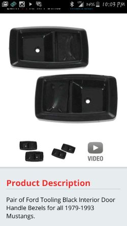 Pair of Ford Tooling Black Interior Door Handle Bezels 79-93 Mustangs.
