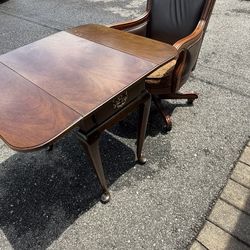Solid Wood Drop-Leaf Table + Vintage Office Chair – $30 OBO