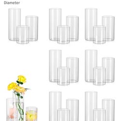 New Glass Cylinder Vases Set of 24, Hewory Tall Clear Vase for Centerpieces, Glass Hurricane Candle Holders for Pillar Floating Candles, Round Vases f