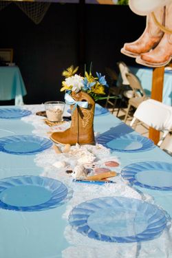Baby Blue Tablecloths and Lace Table Runners