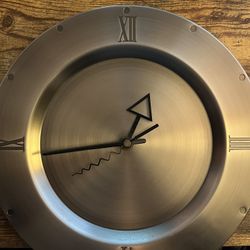 Skytimer Silver Solid Metal Wall Clock 10” Works And Tested , Pre Owned