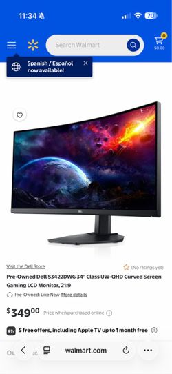 Dell S3422DWG 34in Curved Gaming Monitor