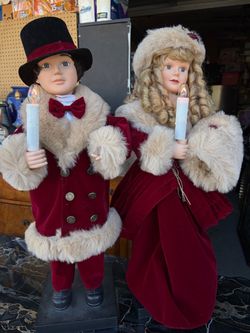 Victorian Christmas Caroler Doll Pair