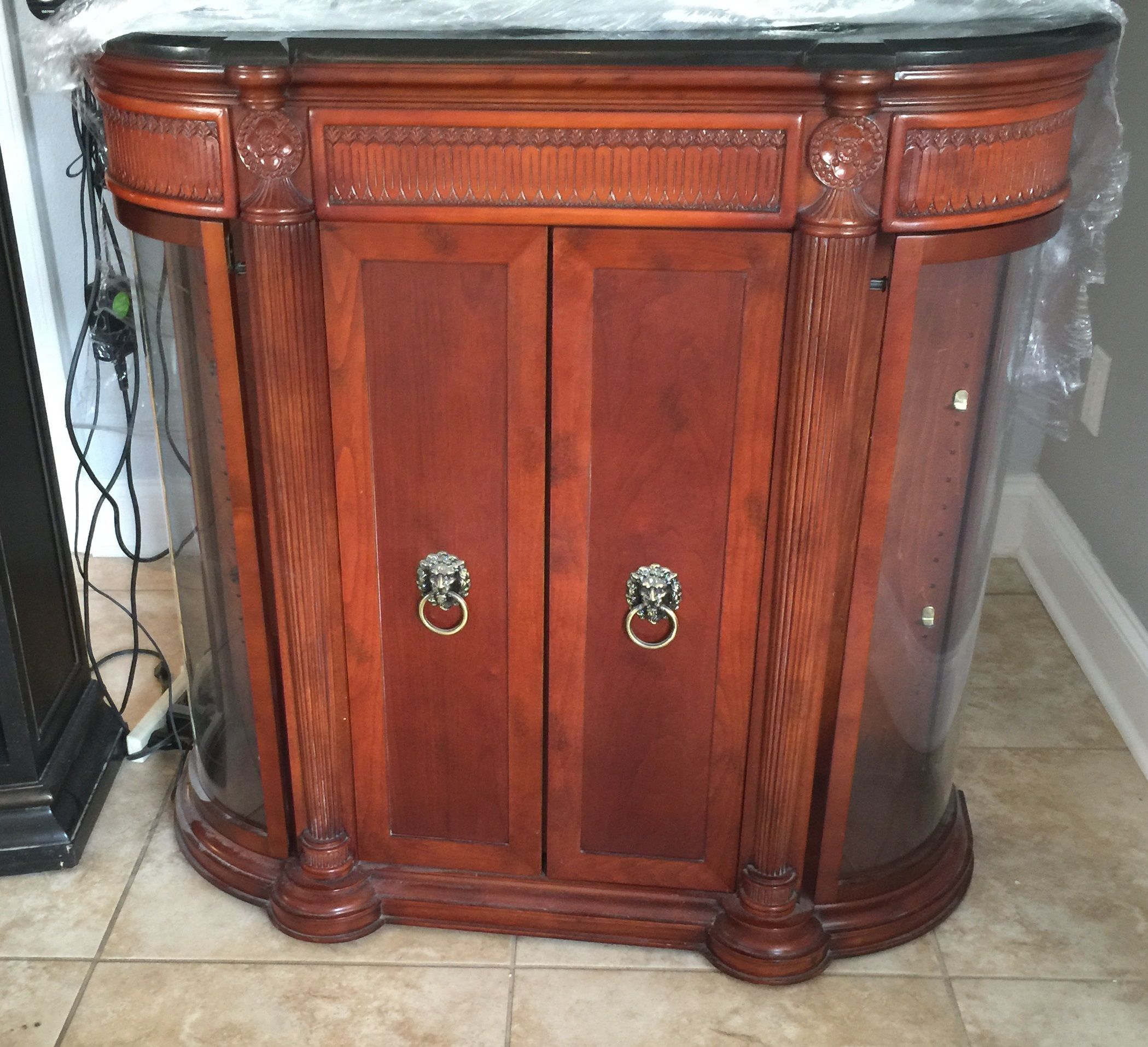 Mahogany Wood and Stone Buffet Table