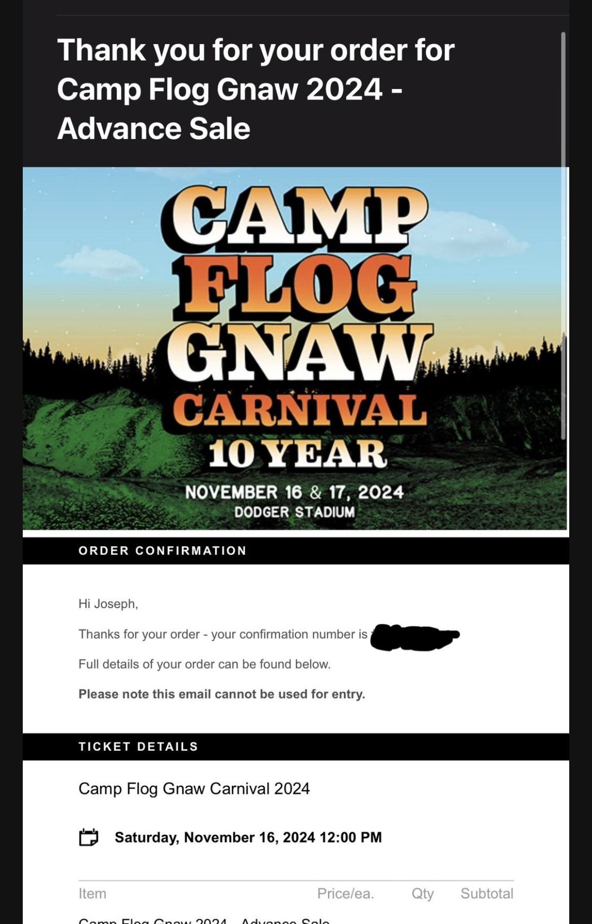 2 CAMP FLOG GNAW TICKETS - Tyler The Creator - 2 Two Day Passes 