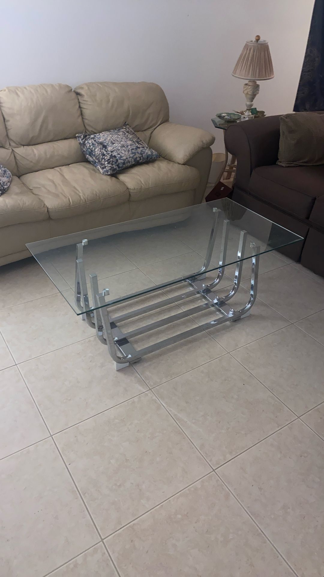Glass Coffee Table With Metal Base