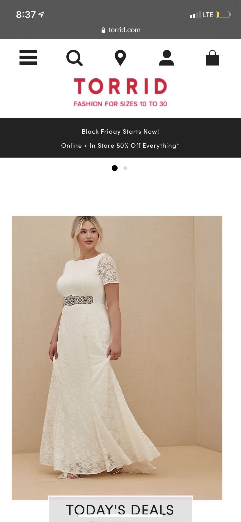 Torrid Wedding Dress, Off White, Size 20