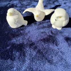 Tiny Ceramic Birds: Dove, Sparrow and Owl