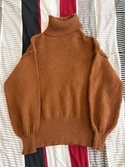 Brown Turtleneck Knit Sweater