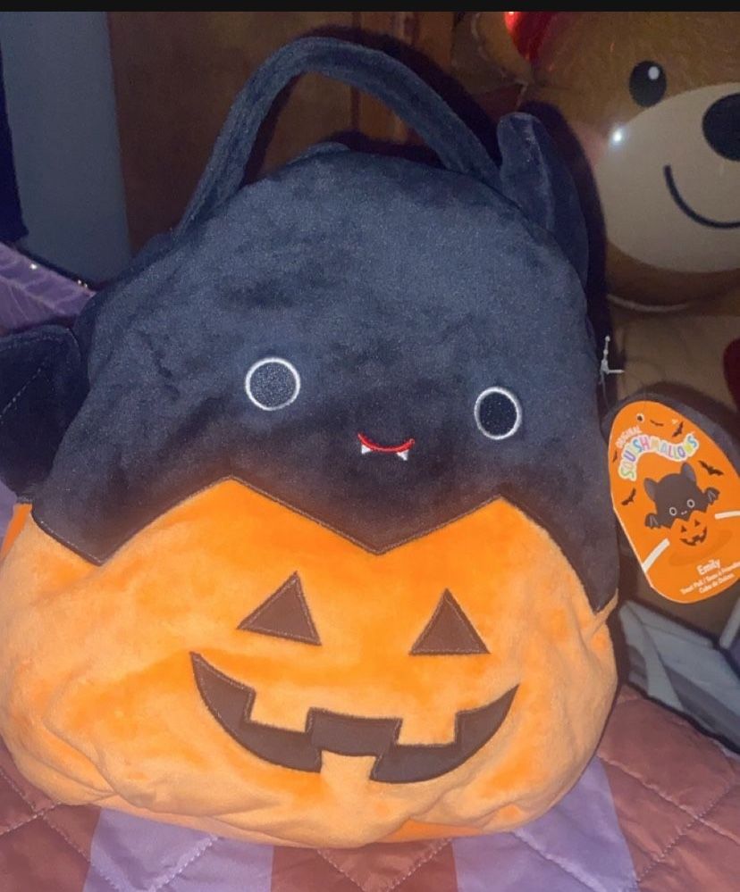 Squishmallow Official Kellytoy Halloween 2022 Squad Squishy Stuffed Plush Toy Animal (Emily Bat Treat Pail)🪣 