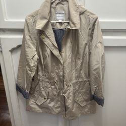 Charter  Club  Water  Resistant   Rain Coat  Cream And Blue  W  Gold  Details