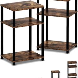 WOODYNLUX End Table Nightstands Set of 2, 3-Tier Bedside Tables, 5-Tier Shelf Bookcase, Nightstand Accent Table for Couch, Living Room, Bedroom, Rusti