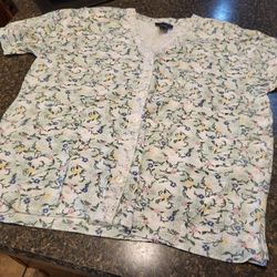 Women 14/16 (1x) Willow Bay Plus green floral print lace button up ss blouse Lot 85