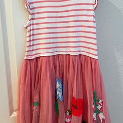Mini Boden Beautiful Pink Dress With Soft Tulle Skirt 