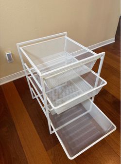 White 3-Tier Metal Mesh Rolling Storage Cart