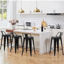 26 Inch Metal Bar Stools Set of 4 Bar Chairs with Low Back, Black