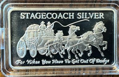 1 Oz Silver  .999 Fine Silver Stagecoach Art Bar Encapsulated