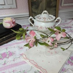 Vintage Dresden Porcelain Sugar Bowl w/ Lid + Plate – Pink Floral Cottagecore