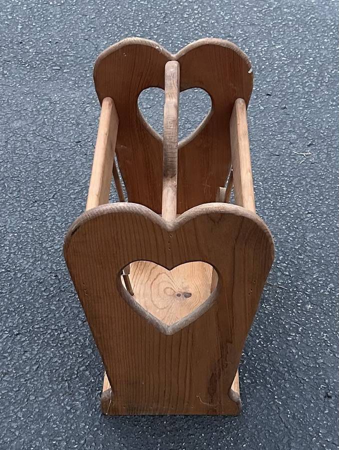 Antique Solid Wood Love Heart Magazine Rack