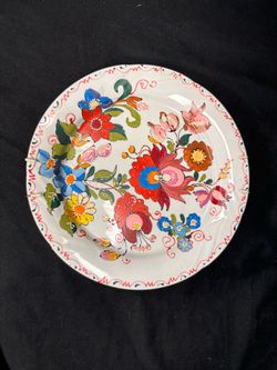 Vintage 1950 Kalocsa Hungarian Folk Art Hand-Painted Wall Plate - Signed