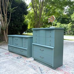 Midcentury Bassett Furniture Dresser, Chest & Mirror