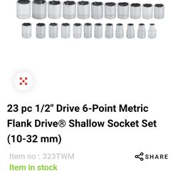 Snap on 23 piece metric shallow socket set