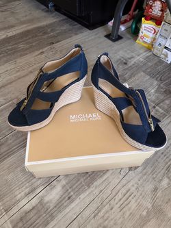 Michael Kors Navy Canvas Wedge Sandals
