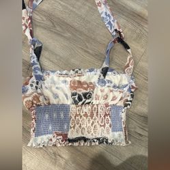 Wilfred White and Blue Raglan Crop Top 