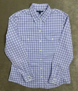 Banana Republic White Purple Plaid Button-Up LS Casual Shirt Men's Size L