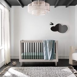 Babyletto Lolly Black & Washed Wood 3-in-1 Convertible Crib + Newton Mattress + extra mattress cover