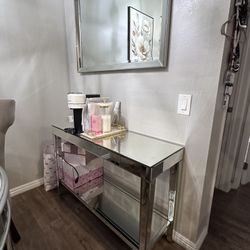 Glass Table With Mirror Set