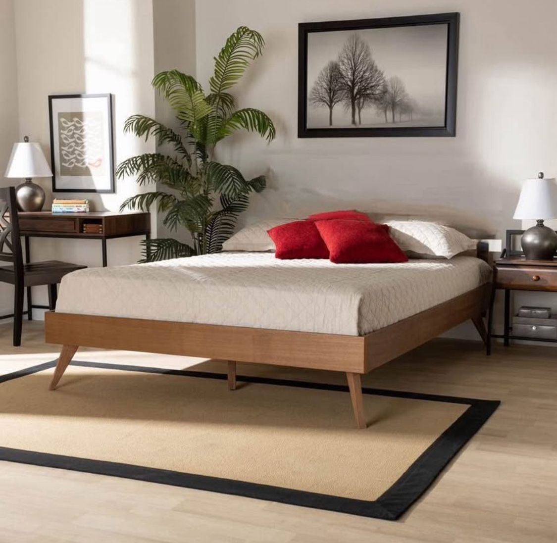 New Full Size Solid Wood Mid Century Modern Platform Bed
