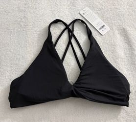 CRZ YOGA Women’s Black Deep V-Neck Twisted Front Bikini Top Size Large NWT