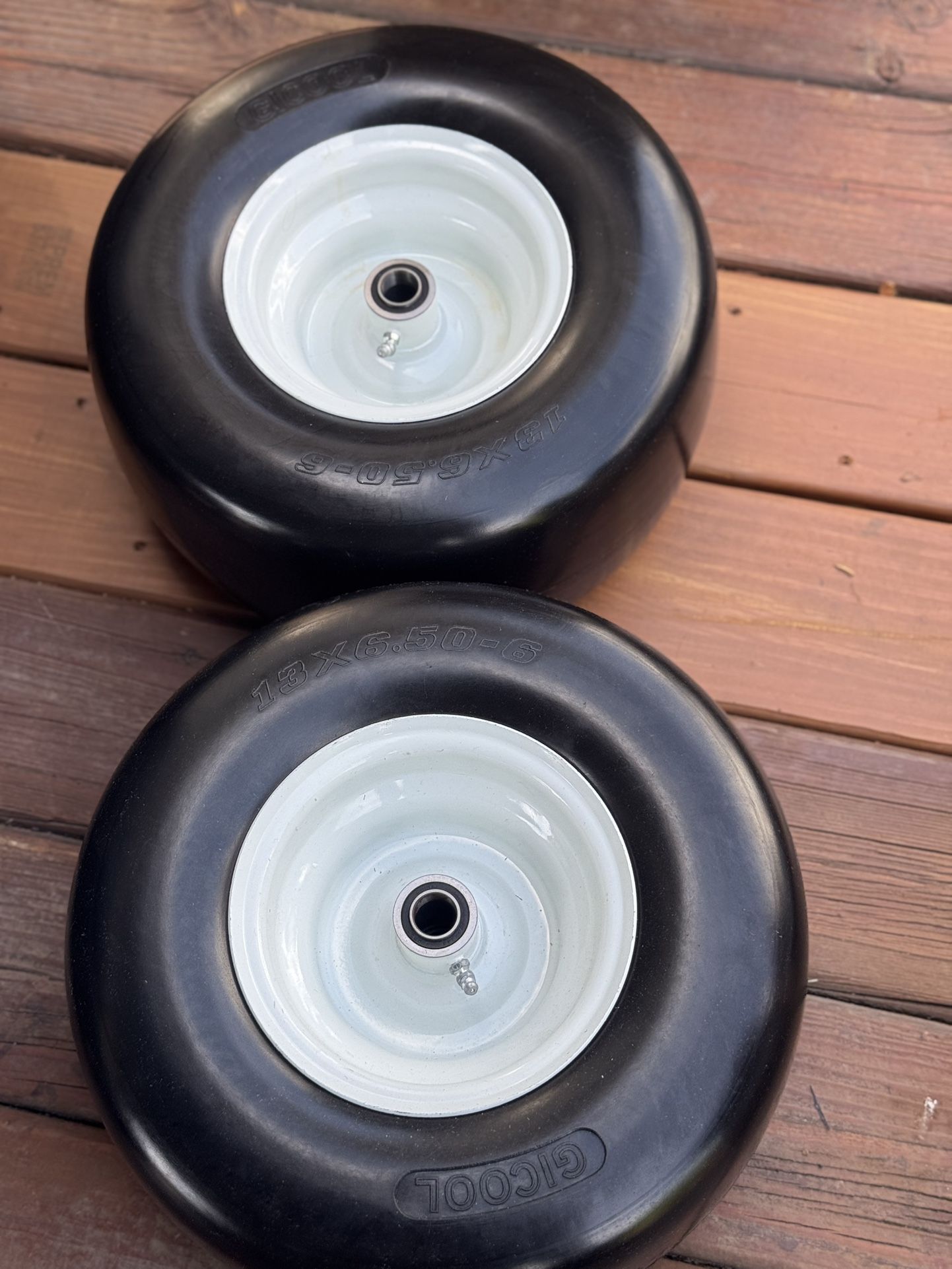 AR-PRO (2-Pack) 13x6.50-6 Flat Free Tire and Wheel - Universal 13x6.5-6 Solid Rubbe Riding Lawn Mower Tire with Rim - With 5.5"-7.8” Centered Hub and