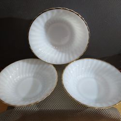 Set of 3 Vintage Anchor Hocking Fire King Milk Glass Swirl 8.5 Serving Bowl 