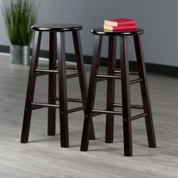 Set Of 2 -29” Solid Wood Height Bar Stools Barstools - NEW