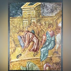Original Vintage Fine Art Print Poster Medieval Bulgaria Wall Painting Artist Antique Collectible Printed Italy 1960’s Ivanovo. Washing of Feet: Apos