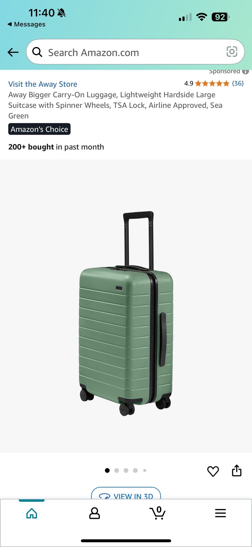 Away Sea Green Carry On Suitcase