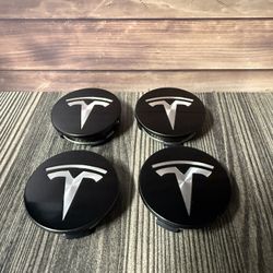 SET OF 4 TESLA Black/sIlver 56 mm Wheel Rim Center Caps