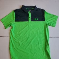 Under Armour Golf Heatgear Loose Golf Polo Shirt Youth YXL Navy Lime Green