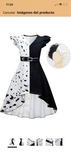 Cruella De Vil Girls Costume Dress with Wig