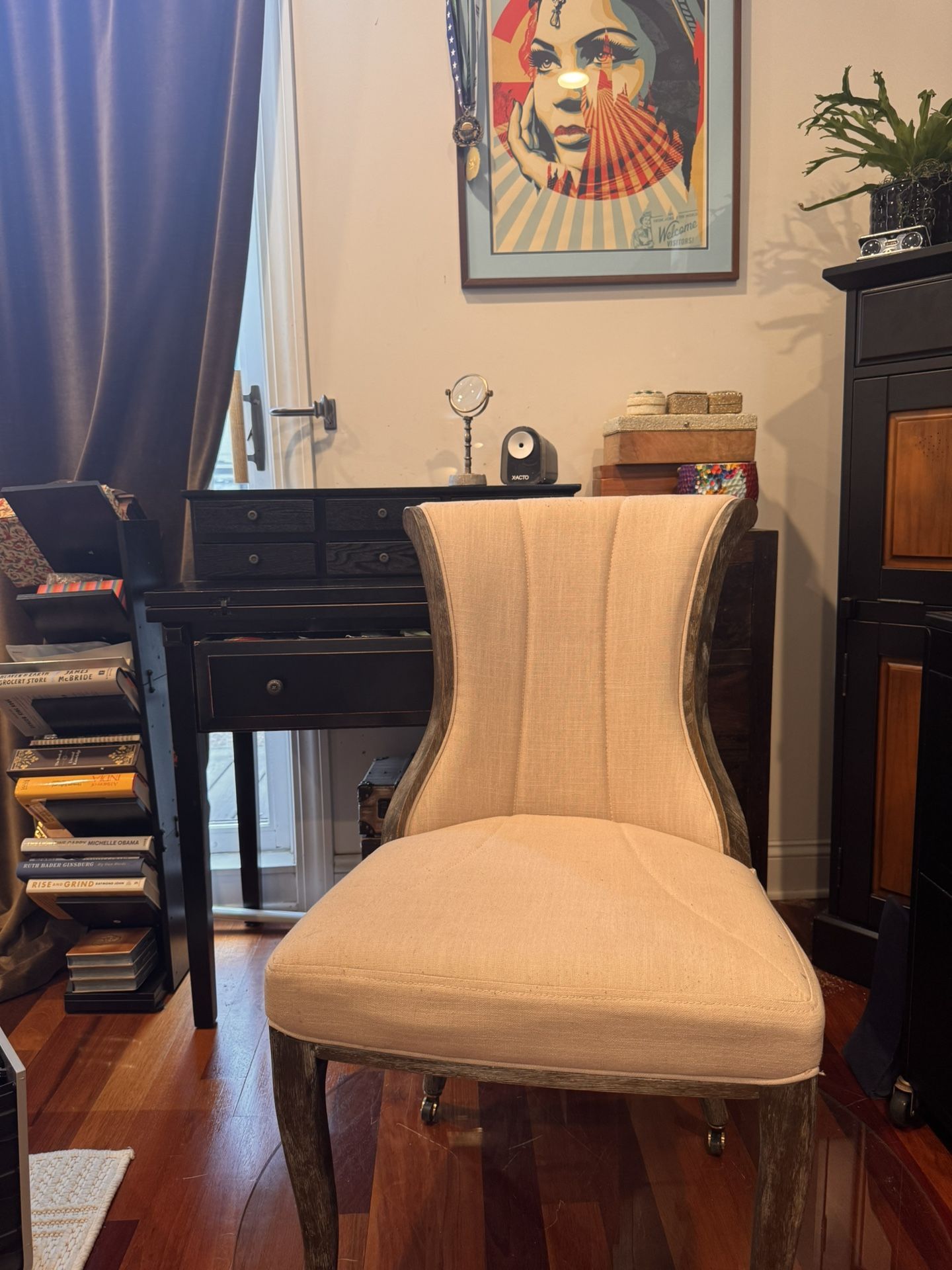 Beautiful Cream Upholstered Desk Chair With Wheels!!